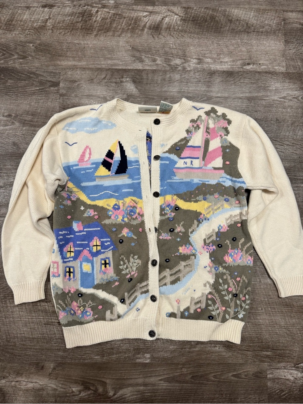 Northern Reflections Vintage Light House Coastal Sweater Cardigan Size Medium